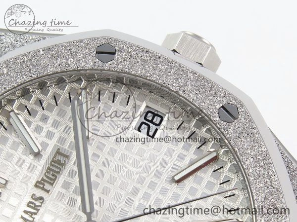 Royal Oak 41mm 15500 Frosted SS APSF 1:1 Best Edition White Textured Dial on SS Bracelet SA4302 Super Clone Durable 4424