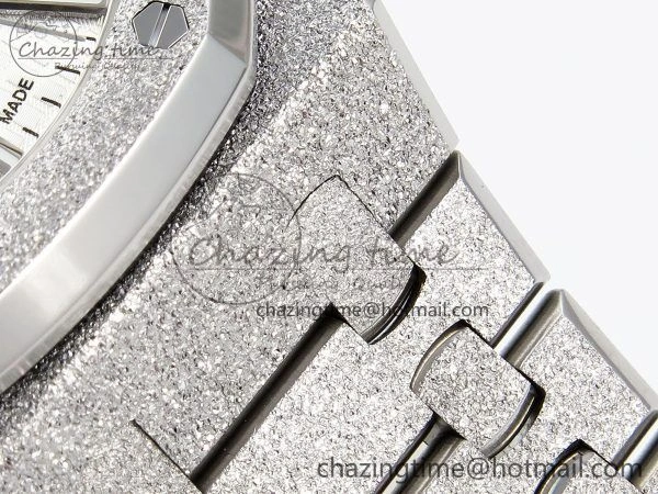 Royal Oak 41mm 15500 Frosted SS APSF 1:1 Best Edition White Textured Dial on SS Bracelet SA4302 Super Clone Durable 4424