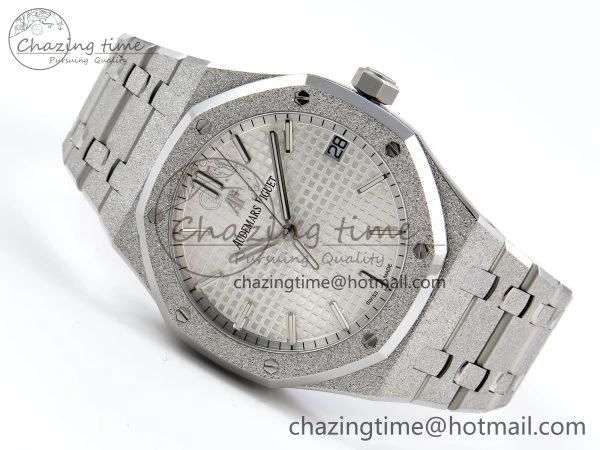 Royal Oak 41mm 15500 Frosted SS APSF 1:1 Best Edition White Textured Dial on SS Bracelet SA4302 Super Clone SunProtective 4433