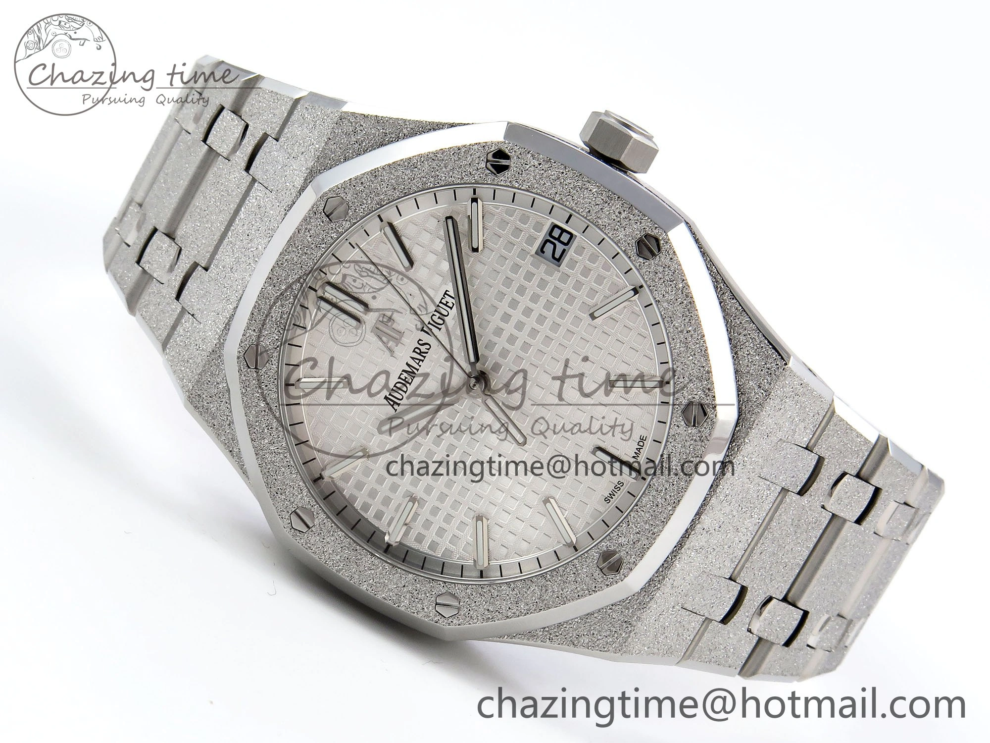Royal Oak 41mm 15500 Frosted SS APSF 1:1 Best Edition White Textured Dial on SS Bracelet SA4302 Super Clone SunProtective 4433