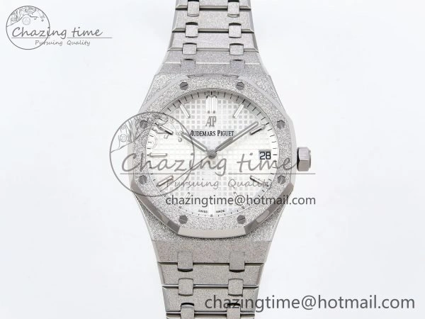 Royal Oak 41mm 15500 Frosted SS APSF 1:1 Best Edition White Textured Dial on SS Bracelet SA4302 Super Clone SunProtective 4433