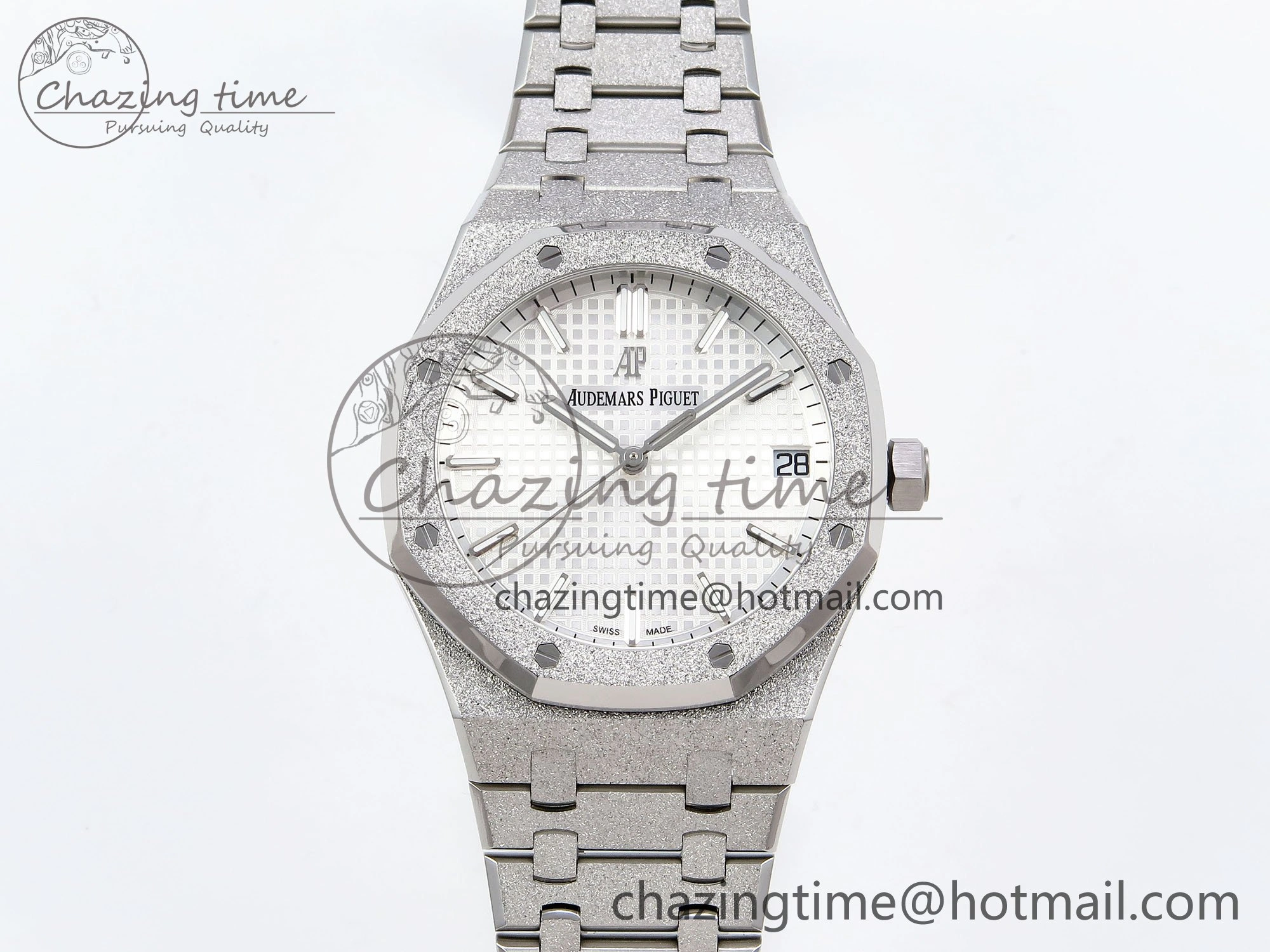 Royal Oak 41mm 15500 Frosted SS APSF 1:1 Best Edition White Textured Dial on SS Bracelet SA4302 Super Clone SunProtective 4433