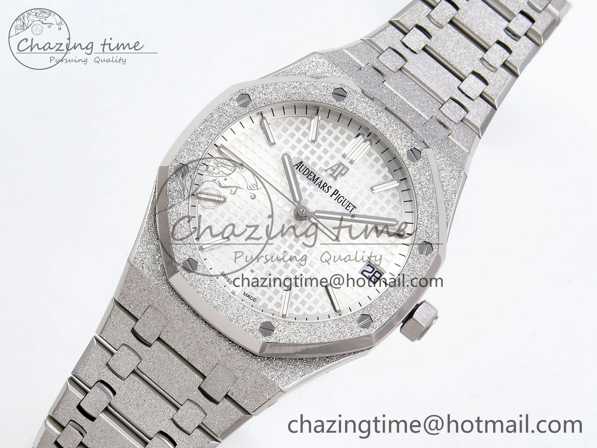 Royal Oak 41mm 15500 Frosted SS APSF 1:1 Best Edition White Textured Dial on SS Bracelet SA4302 Super Clone SunProtective 4433