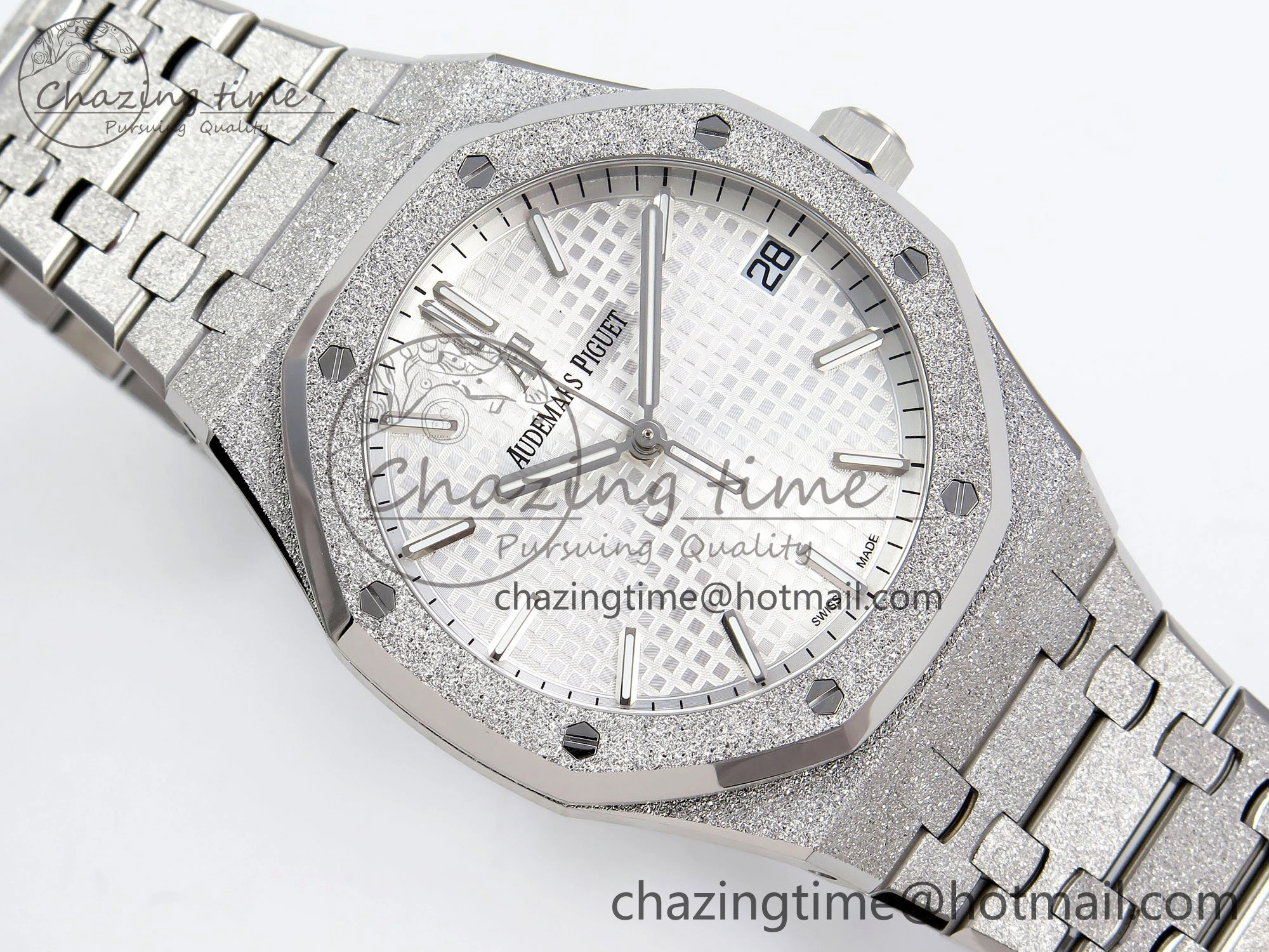 Royal Oak 41mm 15500 Frosted SS APSF 1:1 Best Edition White Textured Dial on SS Bracelet SA4302 Super Clone SunProtective 4433