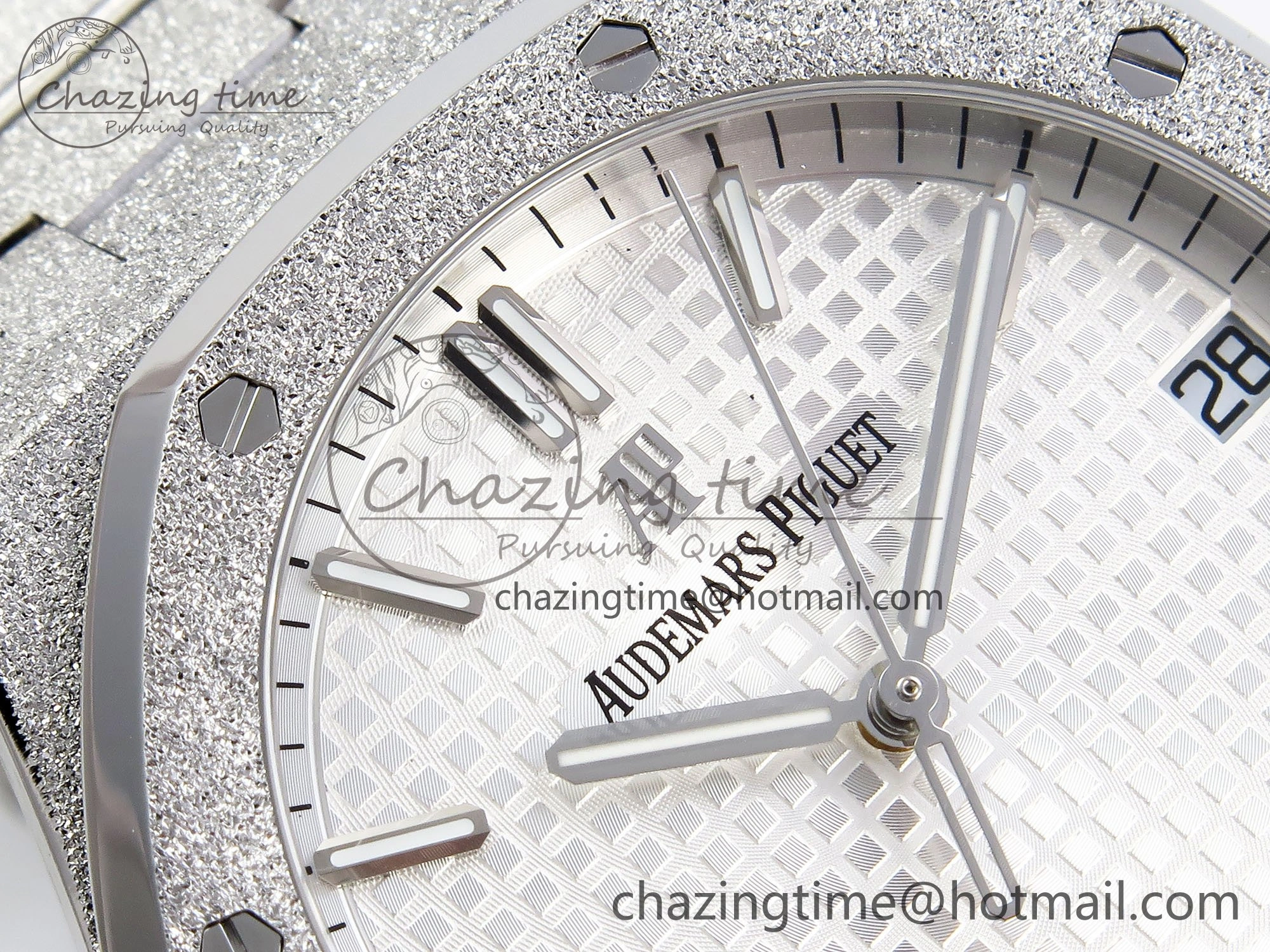 Royal Oak 41mm 15500 Frosted SS APSF 1:1 Best Edition White Textured Dial on SS Bracelet SA4302 Super Clone SunProtective 4433