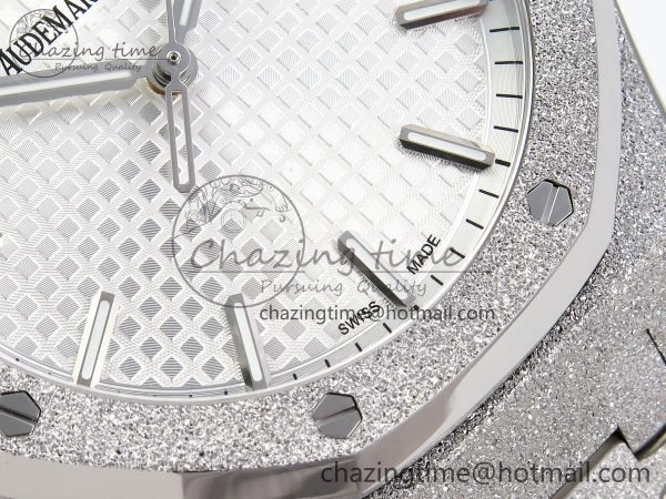 Royal Oak 41mm 15500 Frosted SS APSF 1:1 Best Edition White Textured Dial on SS Bracelet SA4302 Super Clone SunProtective 4433