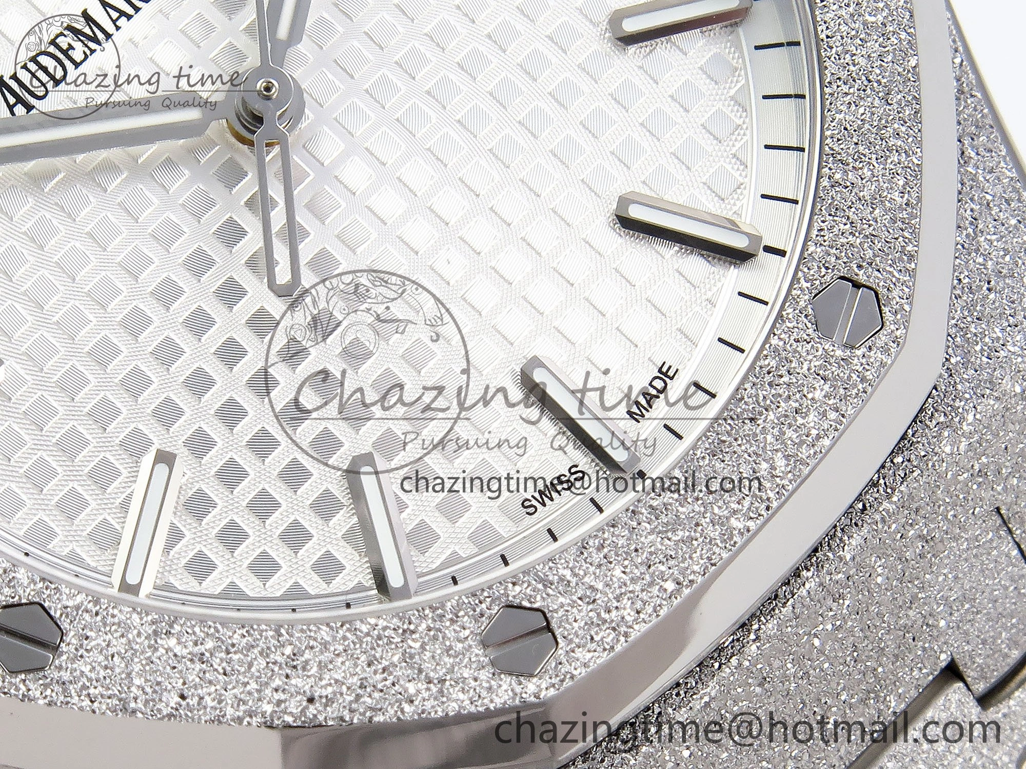 Royal Oak 41mm 15500 Frosted SS APSF 1:1 Best Edition White Textured Dial on SS Bracelet SA4302 Super Clone SunProtective 4433