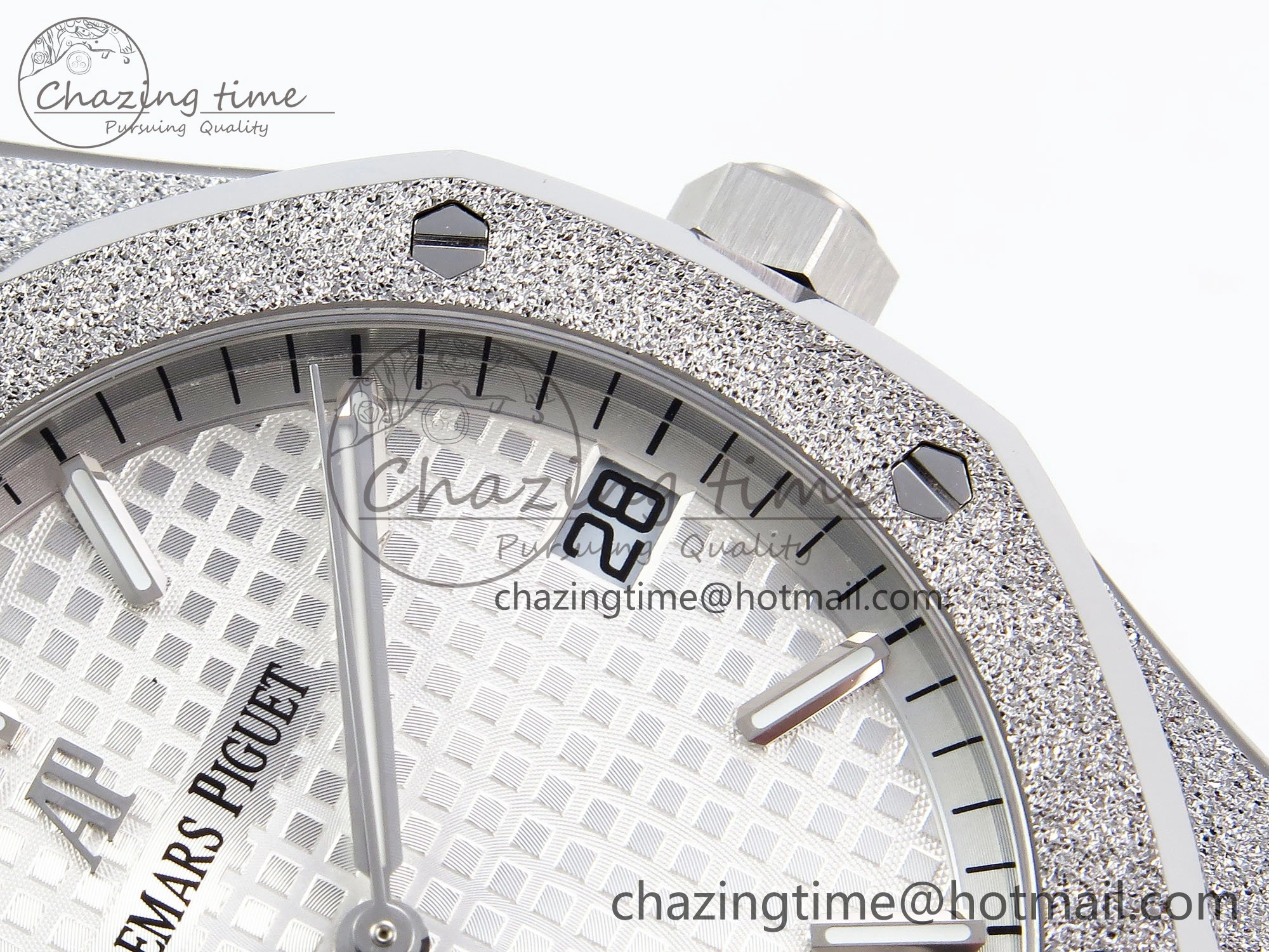 Royal Oak 41mm 15500 Frosted SS APSF 1:1 Best Edition White Textured Dial on SS Bracelet SA4302 Super Clone SunProtective 4433