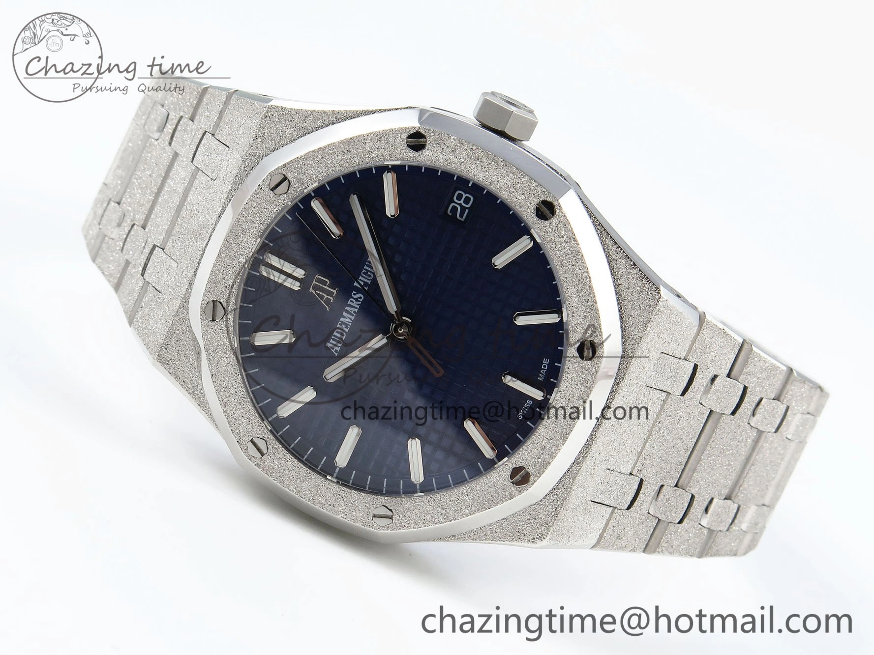 Minimalist Royal Oak 41mm 15500 Frosted SS IPF 1:1 Best Edition Blue Textured Dial on SS Bracelet SA4302 Super Clone 4470