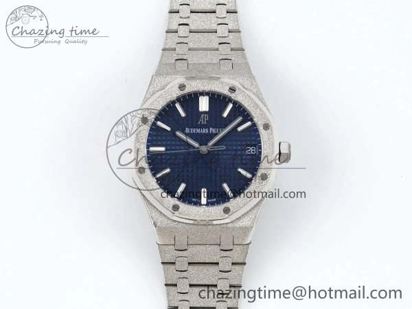 Minimalist Royal Oak 41mm 15500 Frosted SS IPF 1:1 Best Edition Blue Textured Dial on SS Bracelet SA4302 Super Clone 4470