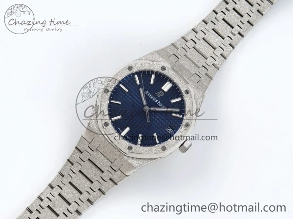 Minimalist Royal Oak 41mm 15500 Frosted SS IPF 1:1 Best Edition Blue Textured Dial on SS Bracelet SA4302 Super Clone 4470