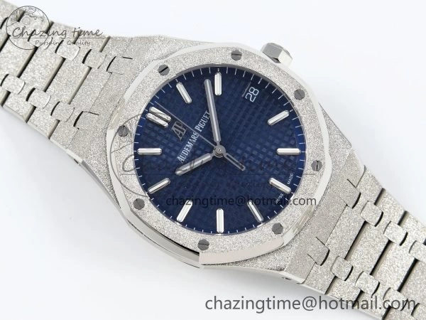 Minimalist Royal Oak 41mm 15500 Frosted SS IPF 1:1 Best Edition Blue Textured Dial on SS Bracelet SA4302 Super Clone 4470