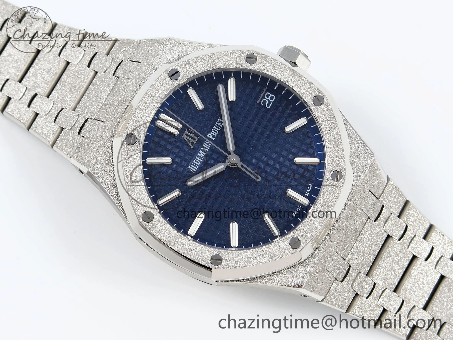 Minimalist Royal Oak 41mm 15500 Frosted SS IPF 1:1 Best Edition Blue Textured Dial on SS Bracelet SA4302 Super Clone 4470