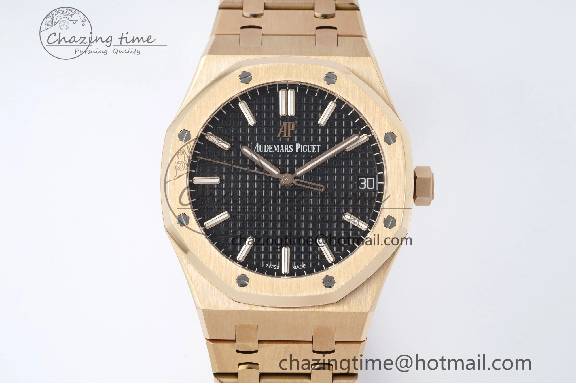 FlexibleFit Royal Oak 41mm 15500 RG APSF 1:1 Best Edition Black Textured Dial on RG Bracelet A4302 Super Clone 4740