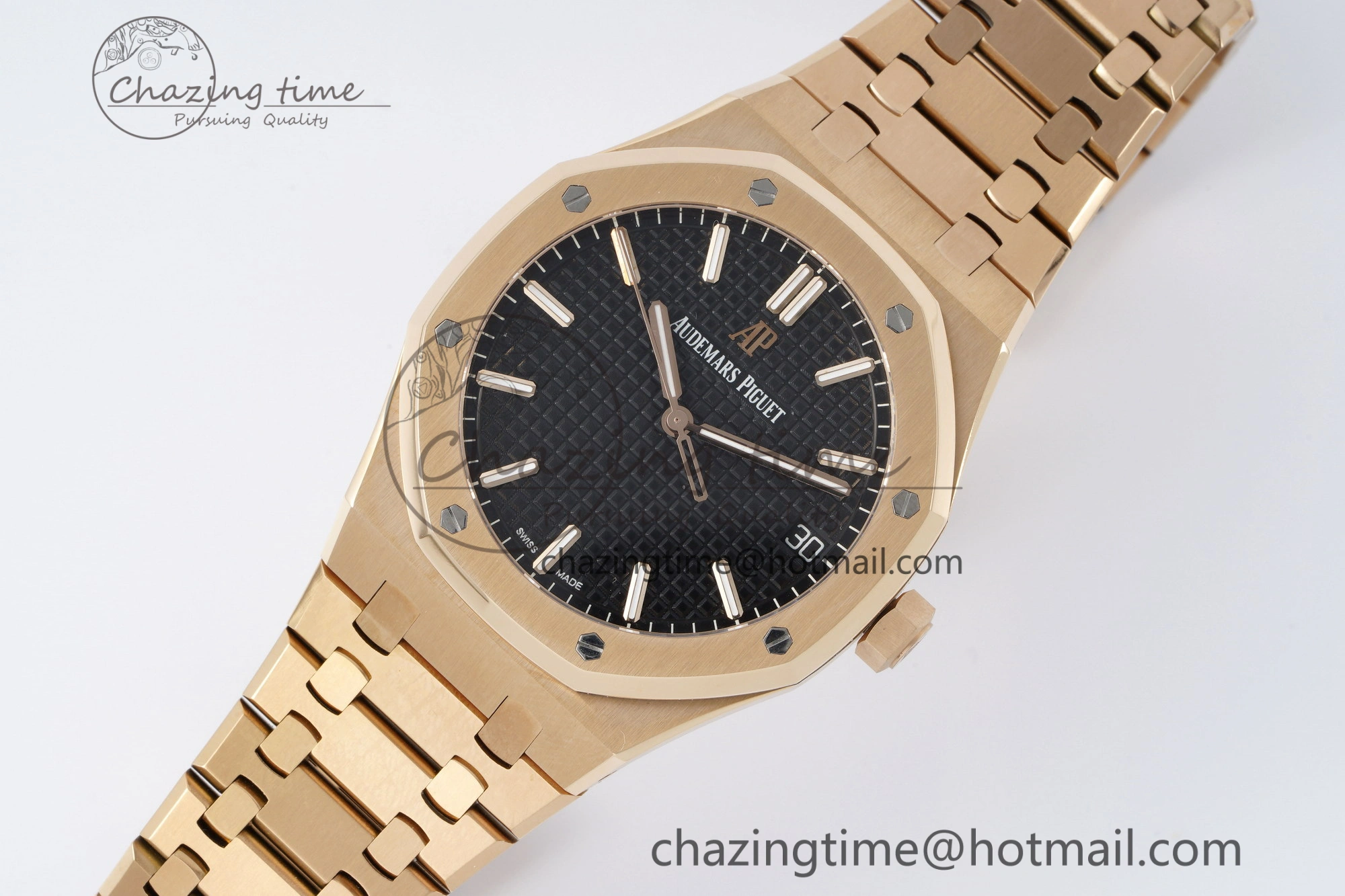 FlexibleFit Royal Oak 41mm 15500 RG APSF 1:1 Best Edition Black Textured Dial on RG Bracelet A4302 Super Clone 4740