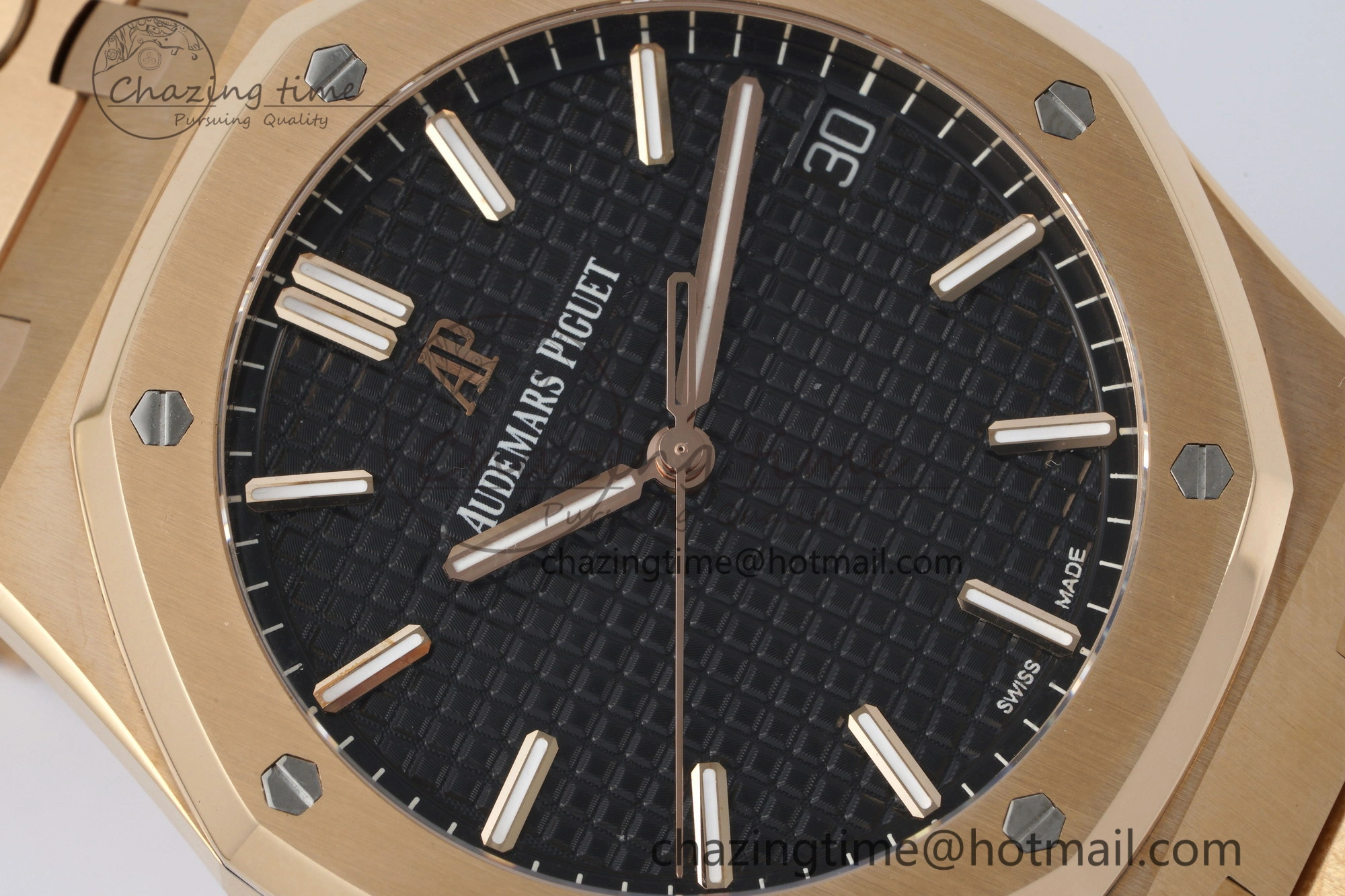 FlexibleFit Royal Oak 41mm 15500 RG APSF 1:1 Best Edition Black Textured Dial on RG Bracelet A4302 Super Clone 4740