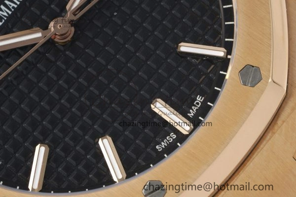 FlexibleFit Royal Oak 41mm 15500 RG APSF 1:1 Best Edition Black Textured Dial on RG Bracelet A4302 Super Clone 4740