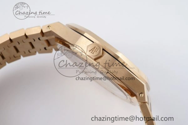FlexibleFit Royal Oak 41mm 15500 RG APSF 1:1 Best Edition Black Textured Dial on RG Bracelet A4302 Super Clone 4740