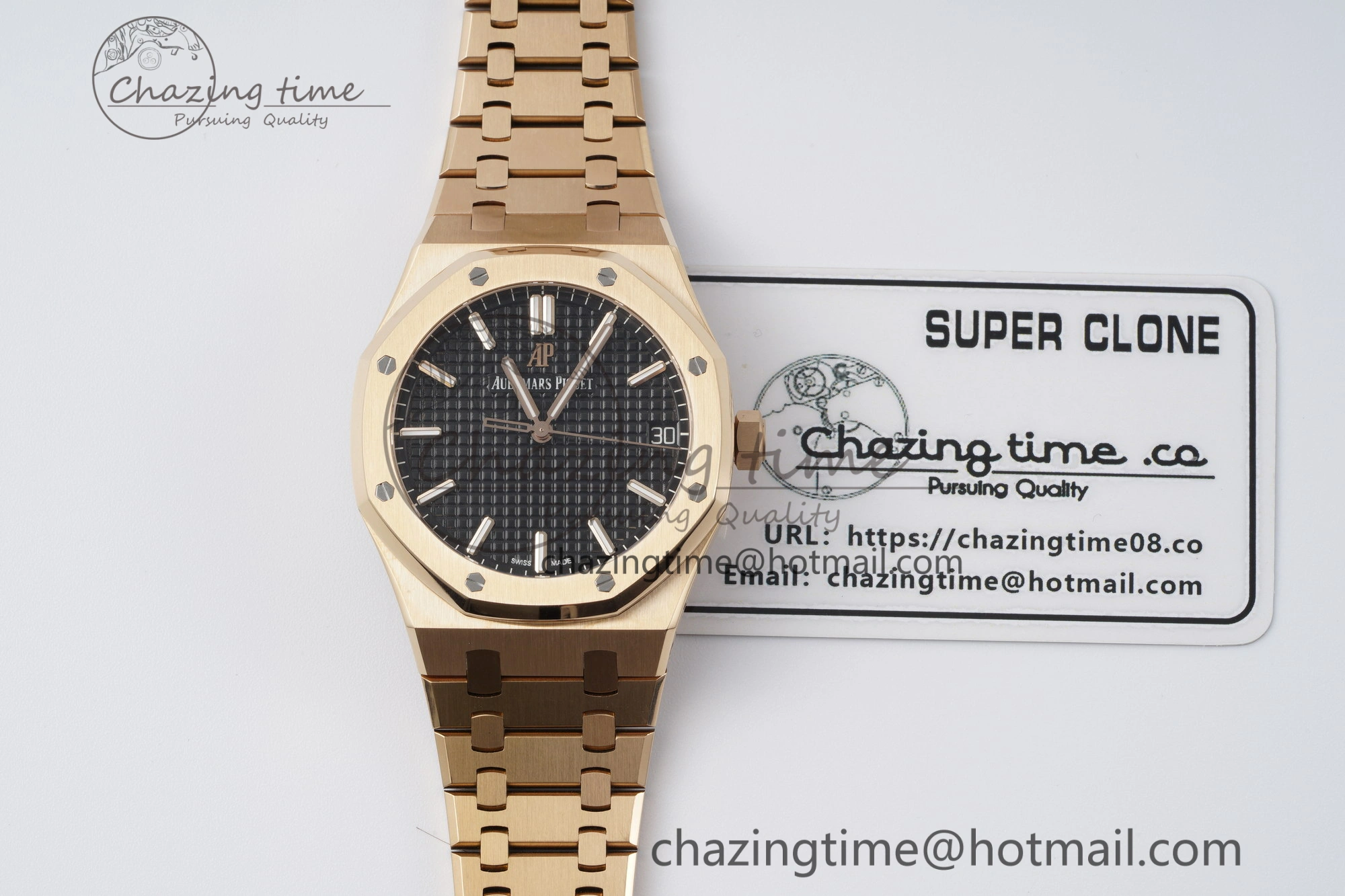 FlexibleFit Royal Oak 41mm 15500 RG APSF 1:1 Best Edition Black Textured Dial on RG Bracelet A4302 Super Clone 4740