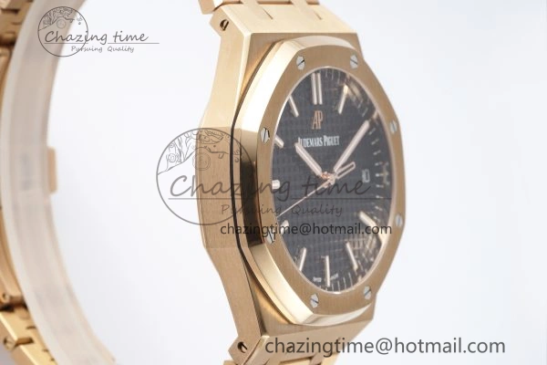 FlexibleFit Royal Oak 41mm 15500 RG APSF 1:1 Best Edition Black Textured Dial on RG Bracelet A4302 Super Clone 4740