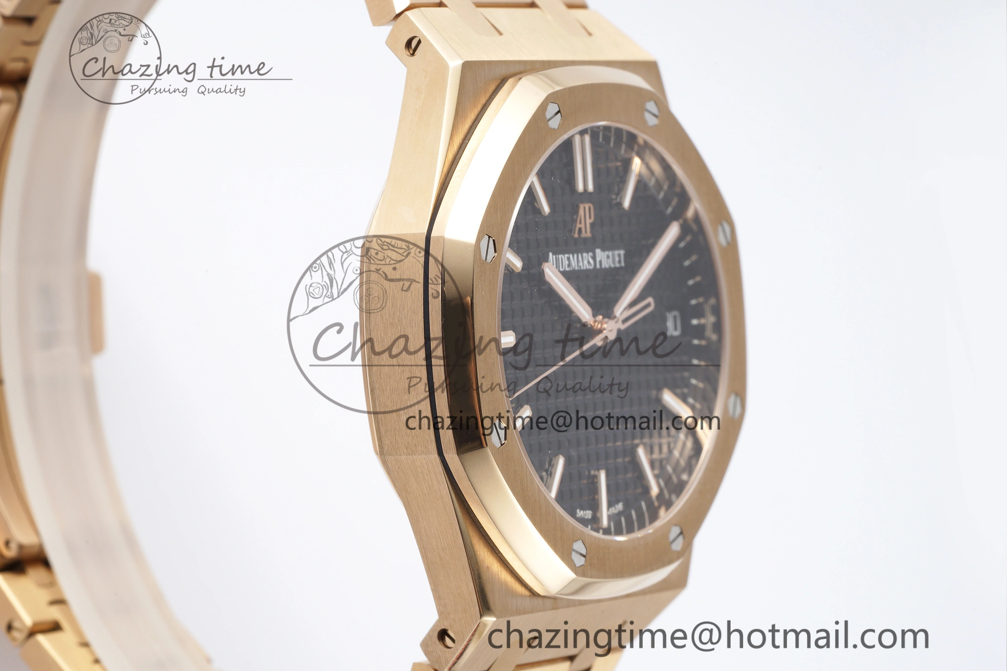 FlexibleFit Royal Oak 41mm 15500 RG APSF 1:1 Best Edition Black Textured Dial on RG Bracelet A4302 Super Clone 4740