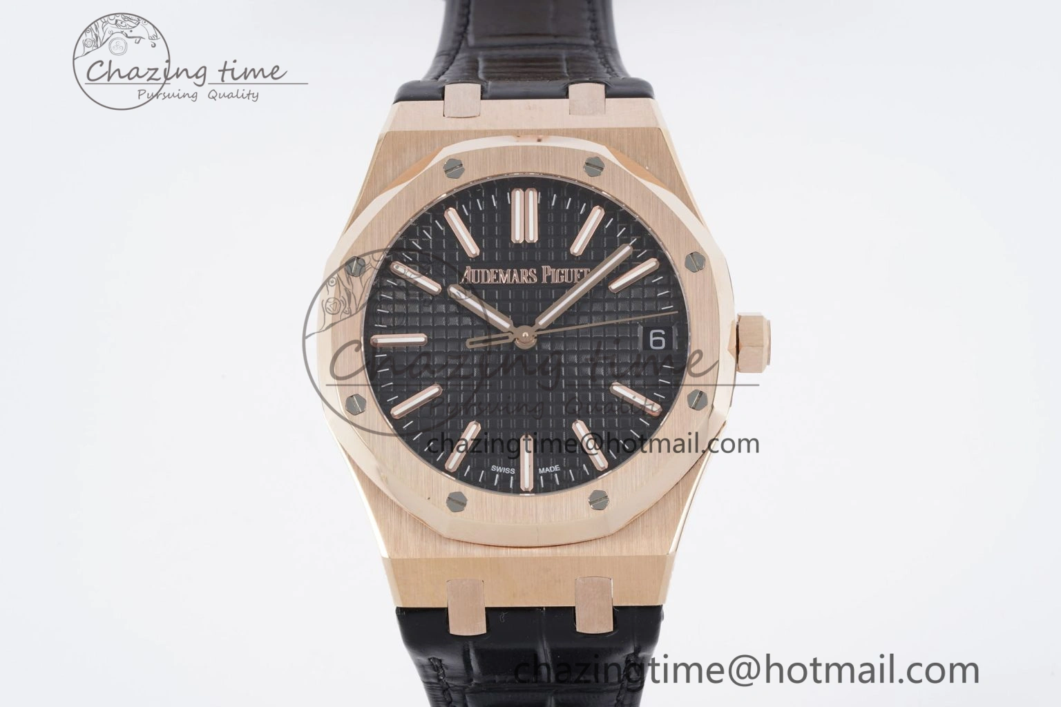 Royal Oak 41mm 15500 RG BF 1:1 Best Edition Black Textured Dial on Black Leather Strap A Lightweight 4599