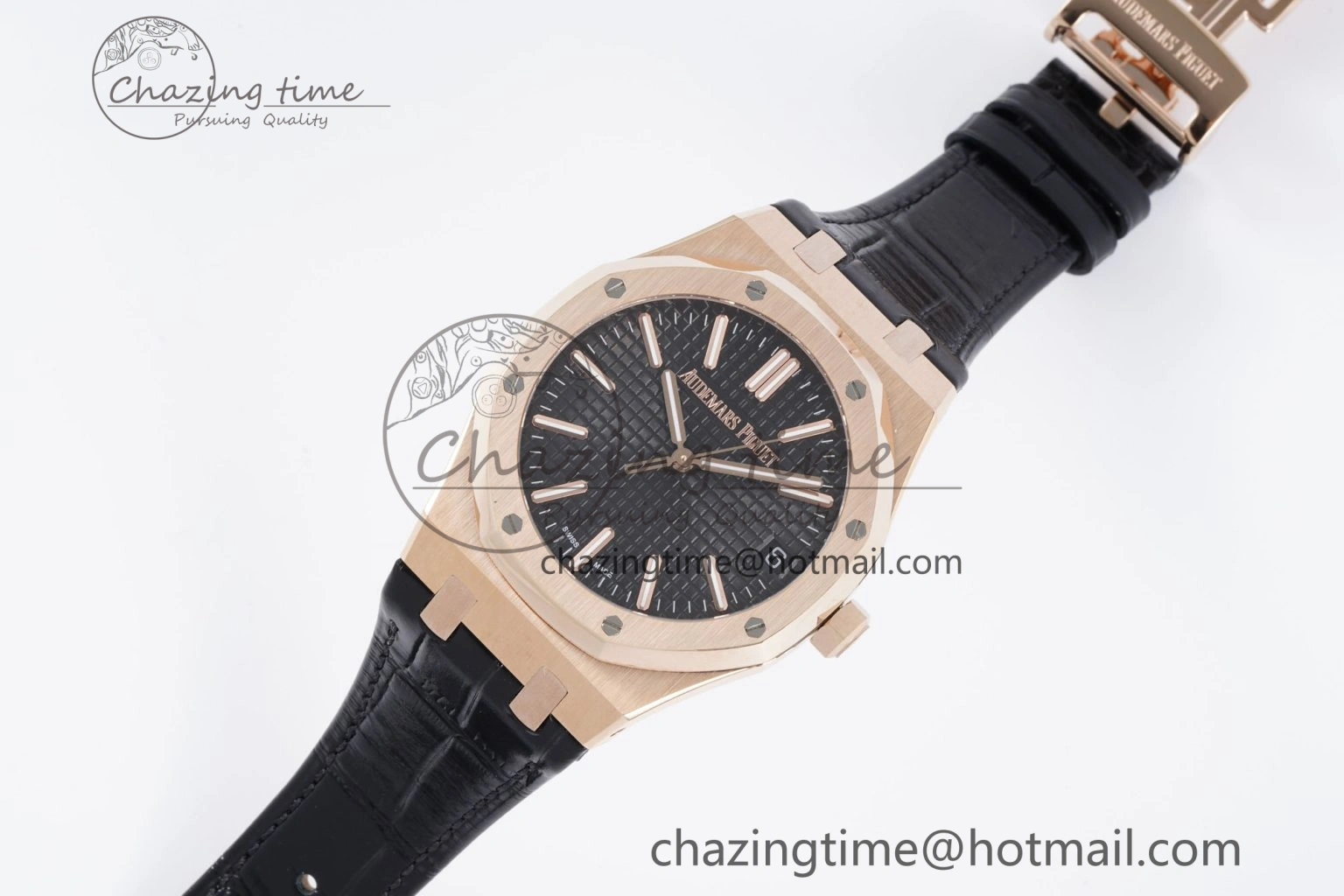 Royal Oak 41mm 15500 RG BF 1:1 Best Edition Black Textured Dial on Black Leather Strap A Lightweight 4599