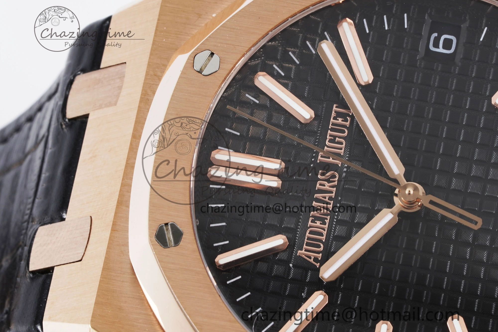 Royal Oak 41mm 15500 RG BF 1:1 Best Edition Black Textured Dial on Black Leather Strap A Lightweight 4599