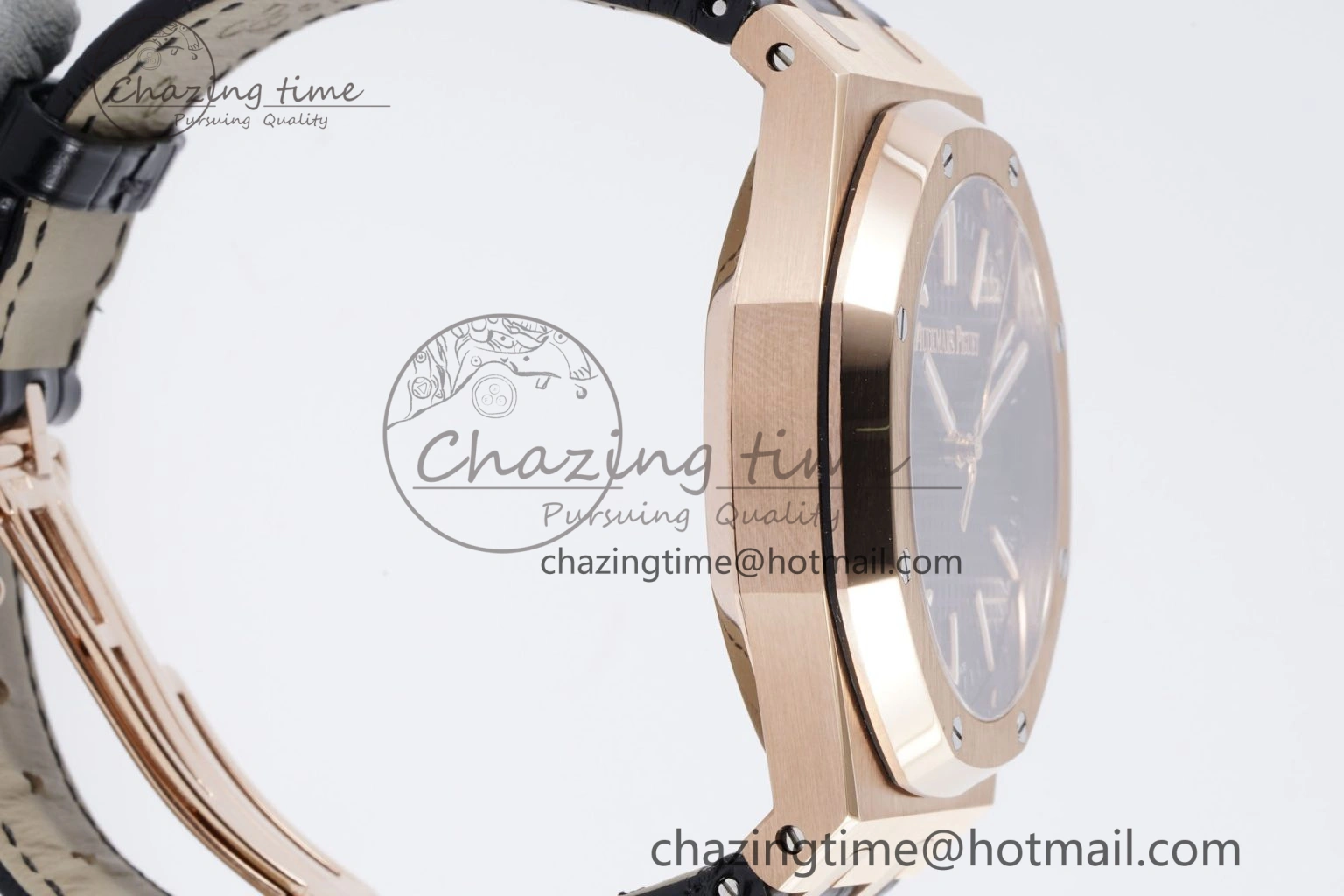 Royal Oak 41mm 15500 RG BF 1:1 Best Edition Black Textured Dial on Black Leather Strap A Lightweight 4599