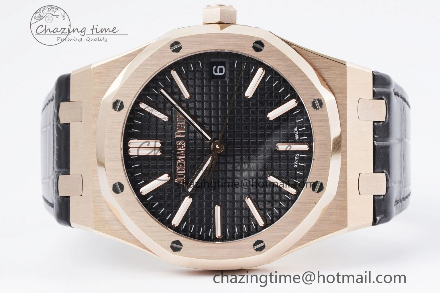 Royal Oak 41mm 15500 RG BF 1:1 Best Edition Black Textured Dial on Black Leather Strap A Lightweight 4599