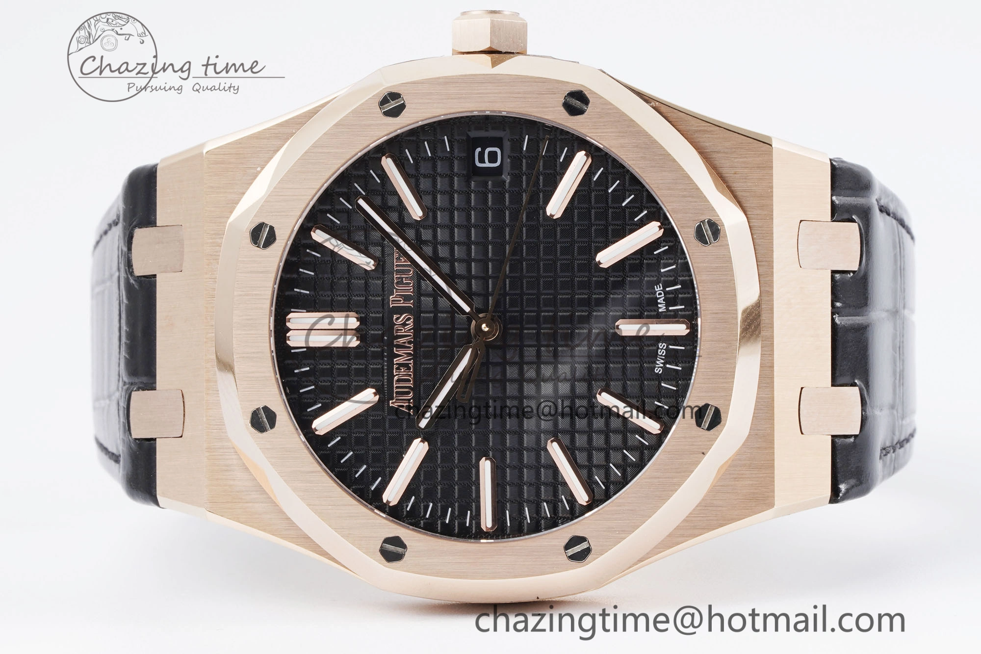 Royal Oak 41mm 15500 RG BF 1:1 Best Edition Black Textured Dial on Black Leather Strap A Lightweight 4599