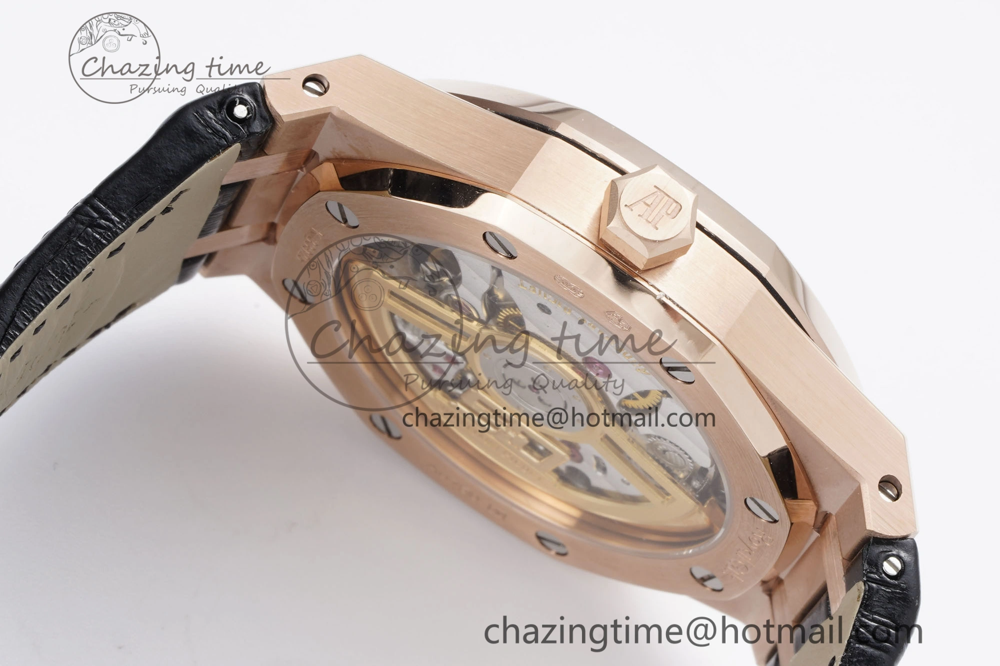 Royal Oak 41mm 15500 RG BF 1:1 Best Edition Black Textured Dial on Black Leather Strap A Lightweight 4599