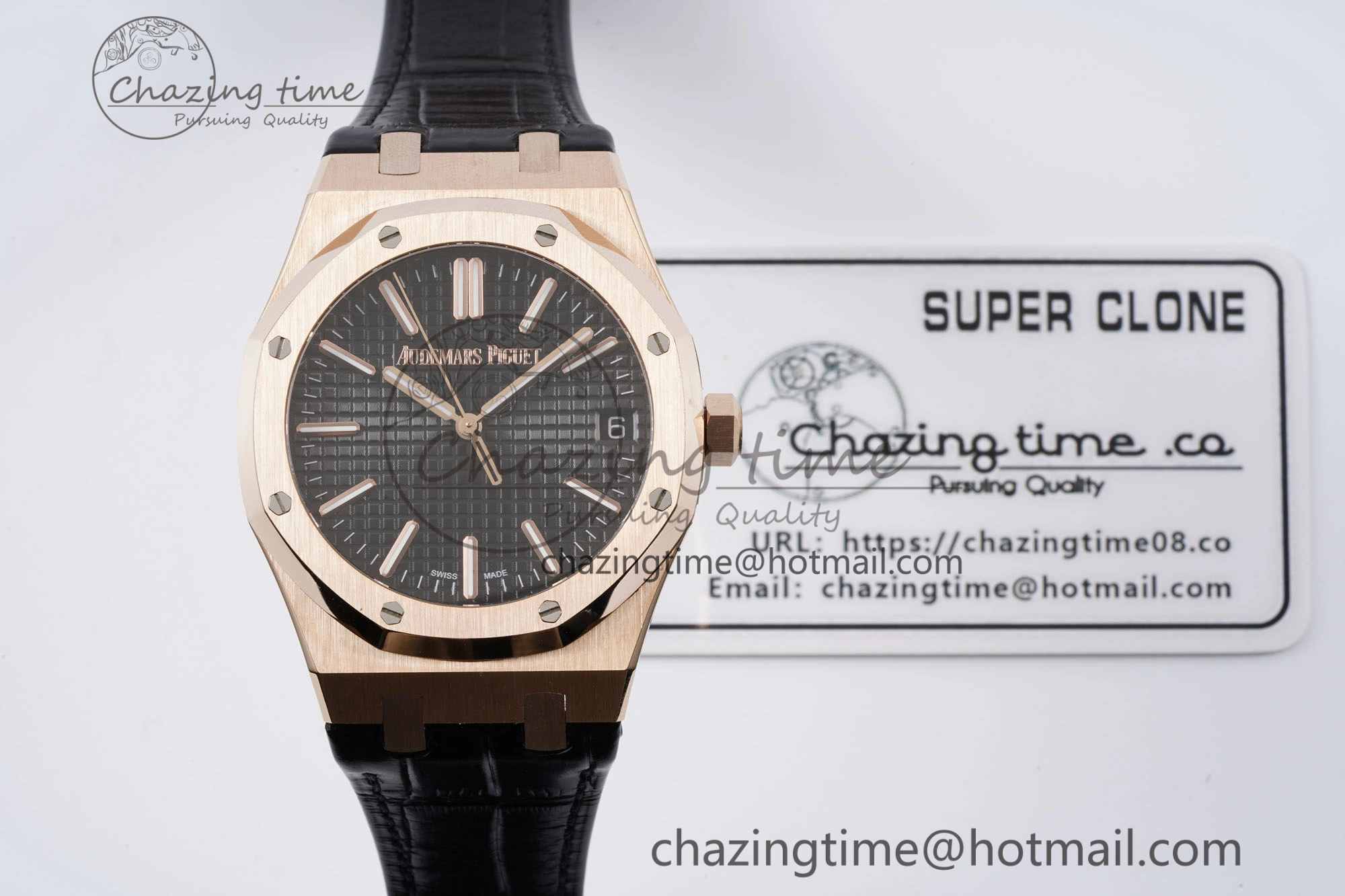 Royal Oak 41mm 15500 RG BF 1:1 Best Edition Black Textured Dial on Black Leather Strap A Lightweight 4599