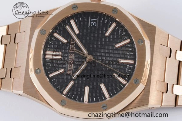 Royal Oak 41mm 15500 RG BF 1:1 Best Edition Black Textured Dial on SS Bracelet A ModernLook 4606