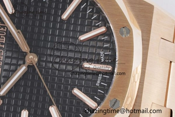 Royal Oak 41mm 15500 RG BF 1:1 Best Edition Black Textured Dial on SS Bracelet A ModernLook 4606