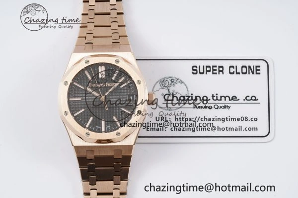 Royal Oak 41mm 15500 RG BF 1:1 Best Edition Black Textured Dial on SS Bracelet A ModernLook 4606