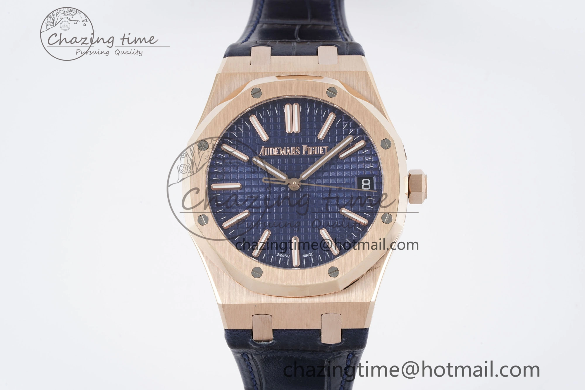 Royal Oak 41mm 15500 RG BF 1:1 Best Edition Blue Textured Dial on Blue Leather Strap A Seasonal 4601