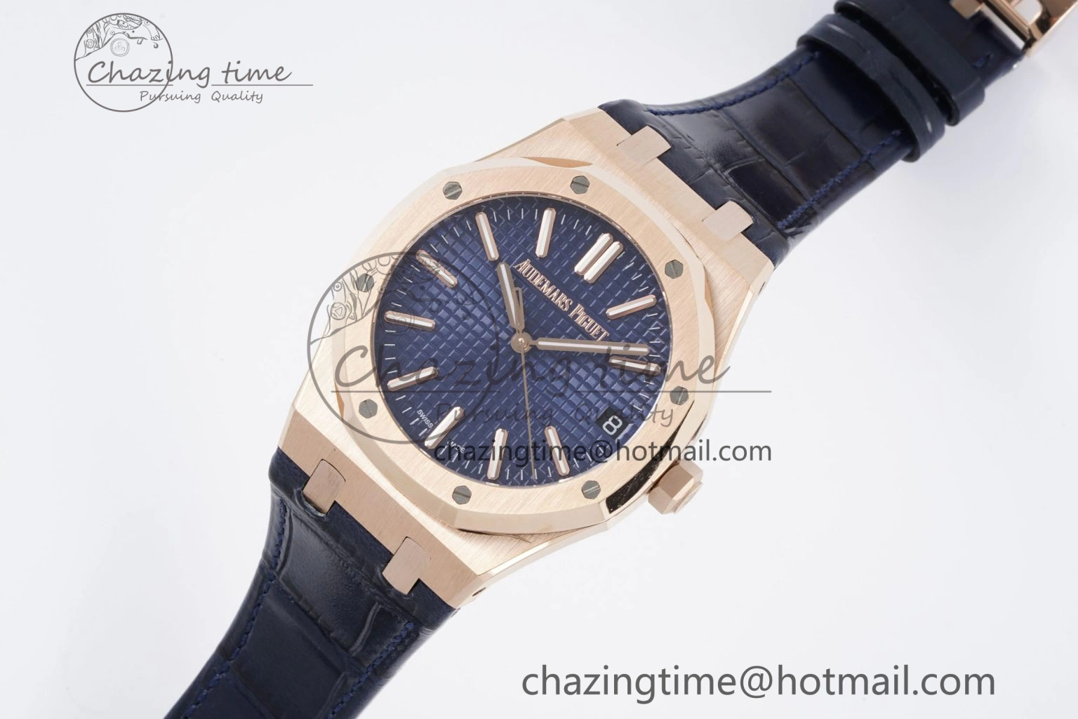 Royal Oak 41mm 15500 RG BF 1:1 Best Edition Blue Textured Dial on Blue Leather Strap A Seasonal 4601