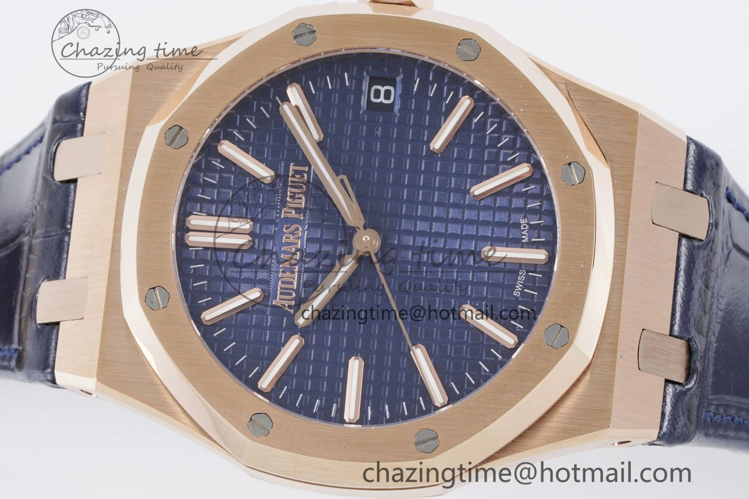 Royal Oak 41mm 15500 RG BF 1:1 Best Edition Blue Textured Dial on Blue Leather Strap A Seasonal 4601