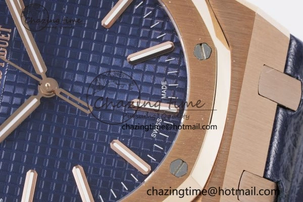 Royal Oak 41mm 15500 RG BF 1:1 Best Edition Blue Textured Dial on Blue Leather Strap A Seasonal 4601