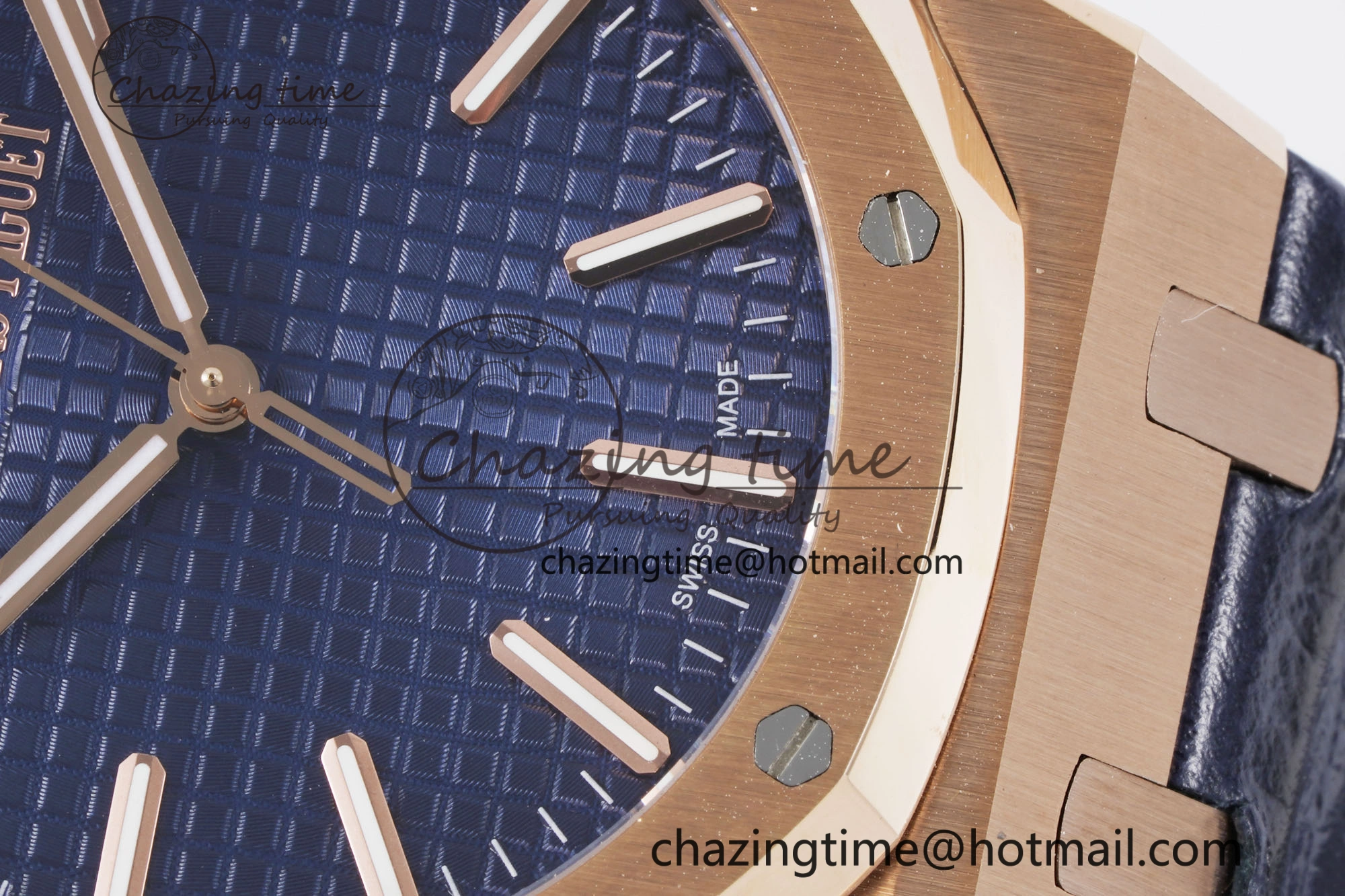 Royal Oak 41mm 15500 RG BF 1:1 Best Edition Blue Textured Dial on Blue Leather Strap A Seasonal 4601