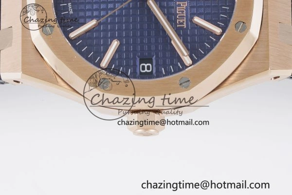 Royal Oak 41mm 15500 RG BF 1:1 Best Edition Blue Textured Dial on Blue Leather Strap A Seasonal 4601