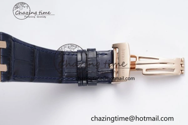 Royal Oak 41mm 15500 RG BF 1:1 Best Edition Blue Textured Dial on Blue Leather Strap A Seasonal 4601
