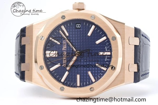Royal Oak 41mm 15500 RG BF 1:1 Best Edition Blue Textured Dial on Blue Leather Strap A Seasonal 4601