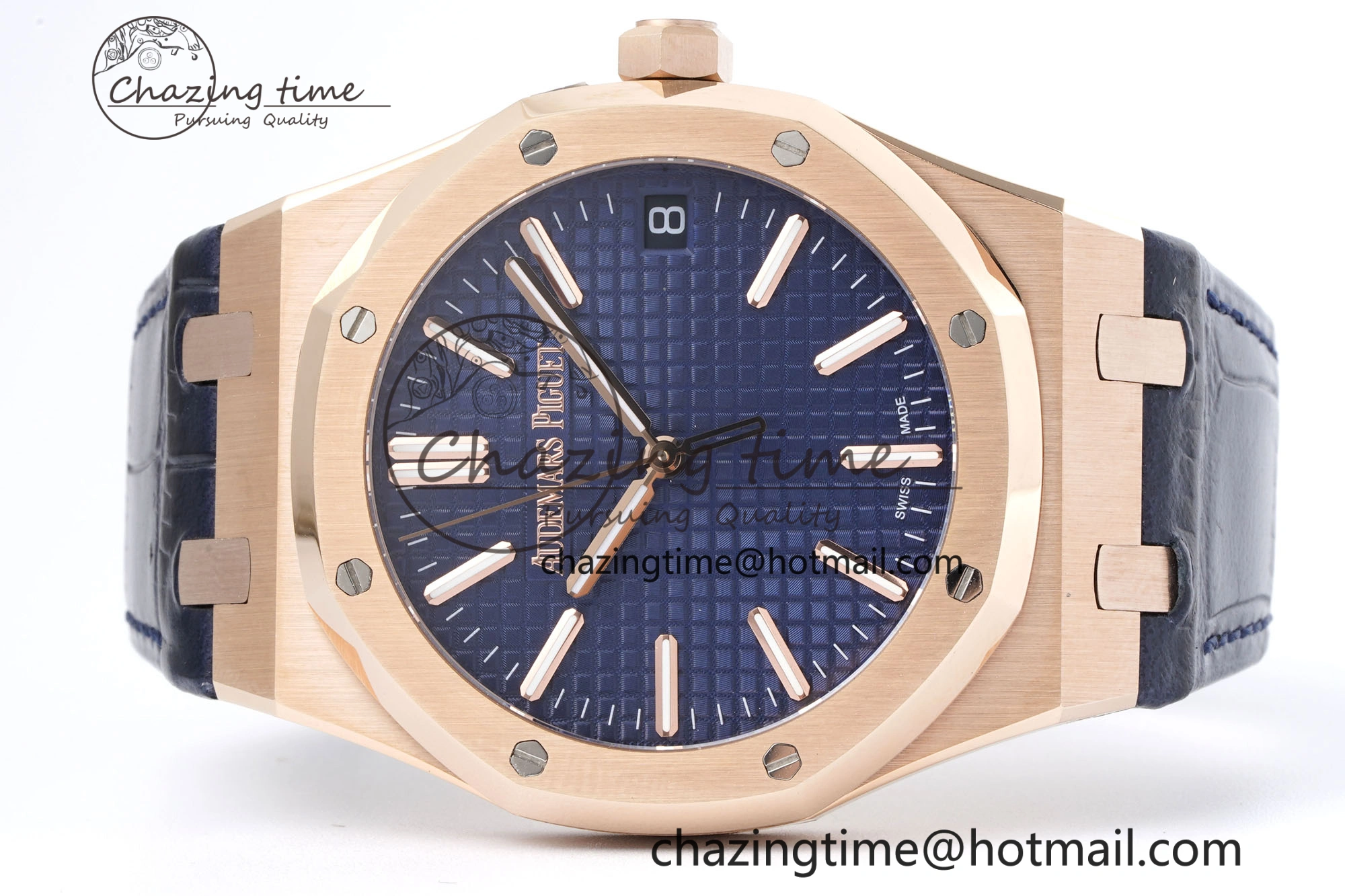 Royal Oak 41mm 15500 RG BF 1:1 Best Edition Blue Textured Dial on Blue Leather Strap A Seasonal 4601