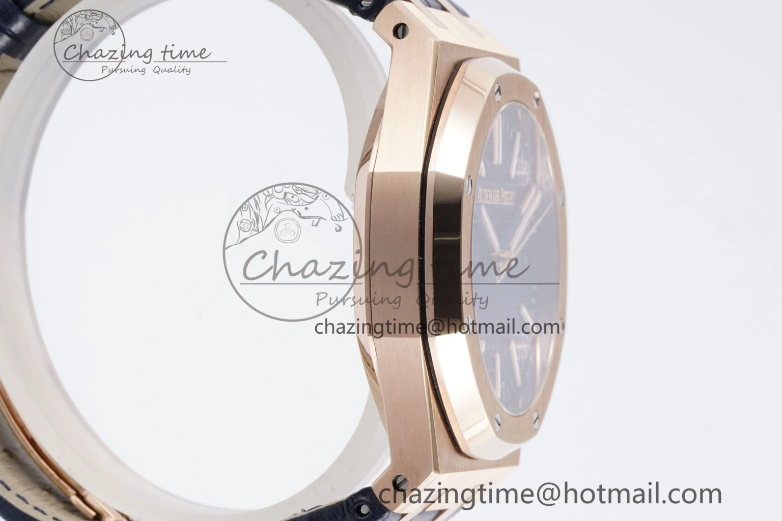 Royal Oak 41mm 15500 RG BF 1:1 Best Edition Blue Textured Dial on Blue Leather Strap A Seasonal 4601