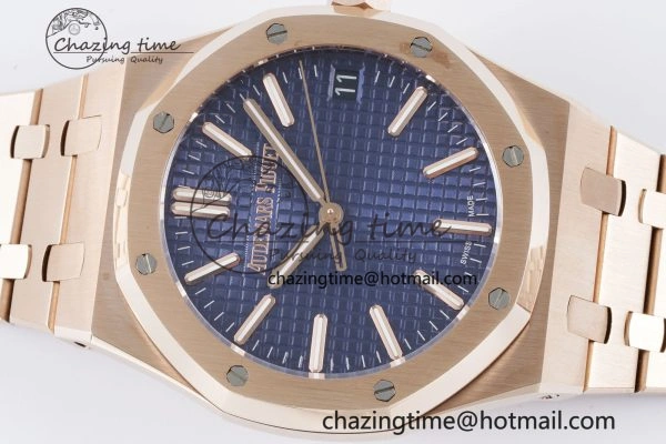 Royal Oak 41mm 15500 RG BF 1:1 Best Edition Blue Textured Dial on SS Bracelet A BestValue 4608