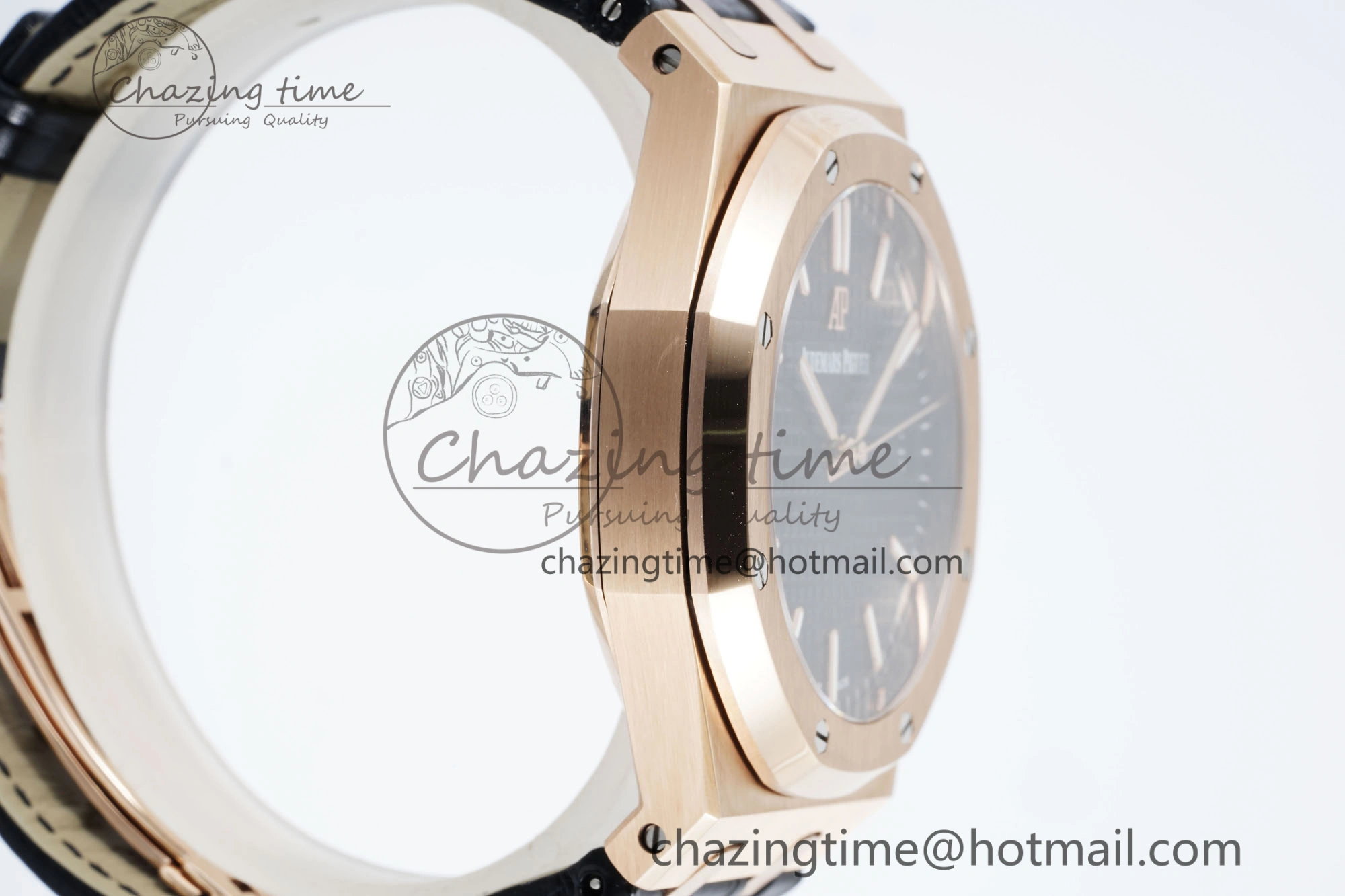 WaterResistant Royal Oak 41mm 15500 RG IPF 1:1 Best Edition Black Textured Dial on Black Leather Strap SA4302 Super Clone 4692