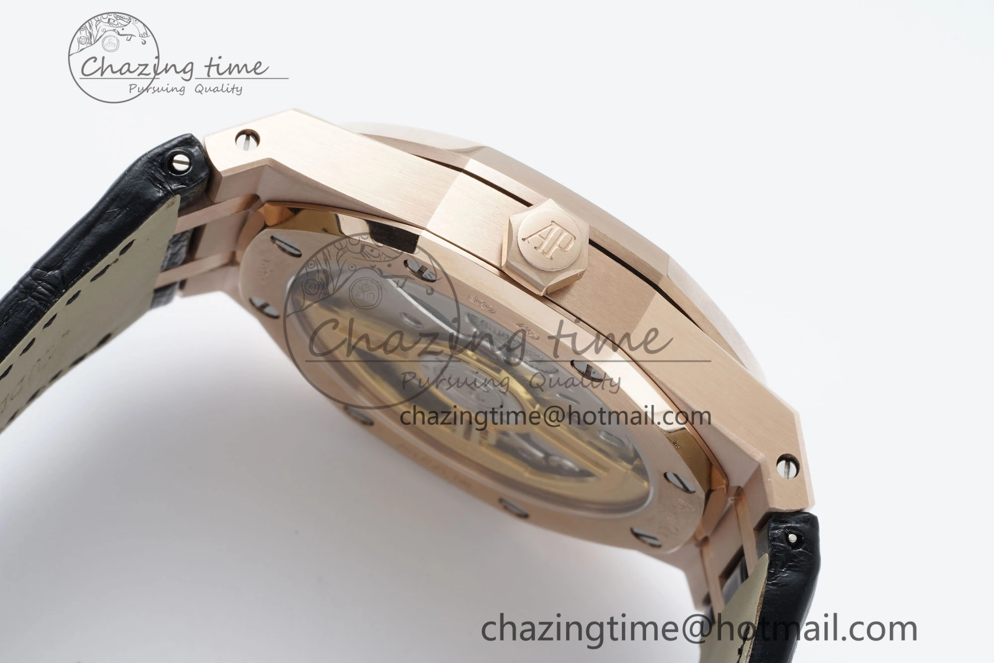 WaterResistant Royal Oak 41mm 15500 RG IPF 1:1 Best Edition Black Textured Dial on Black Leather Strap SA4302 Super Clone 4692