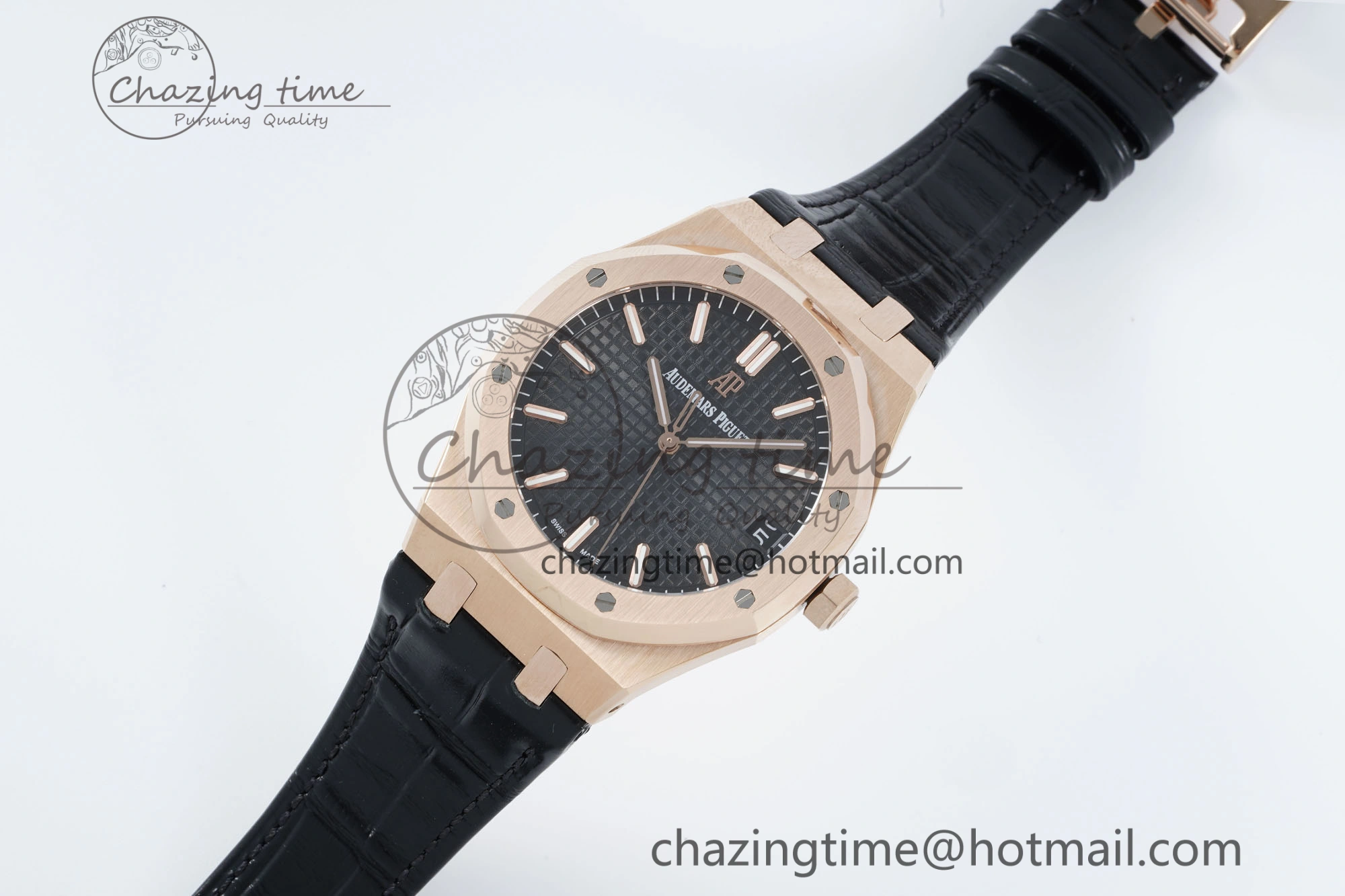 WaterResistant Royal Oak 41mm 15500 RG IPF 1:1 Best Edition Black Textured Dial on Black Leather Strap SA4302 Super Clone 4692